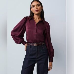 Ann Taylor Satin Blouson Sleeve Blouse size medium color Poised Plump